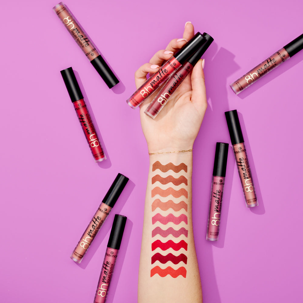 Cinnamon Spice 01, Silky Hazelnut 02, Soft Beige 03, Rosy Nude 04, Pink Blush 05, Cool Mauve 06, Classic Red 07, Dark Berry 08, Fiery Red 09